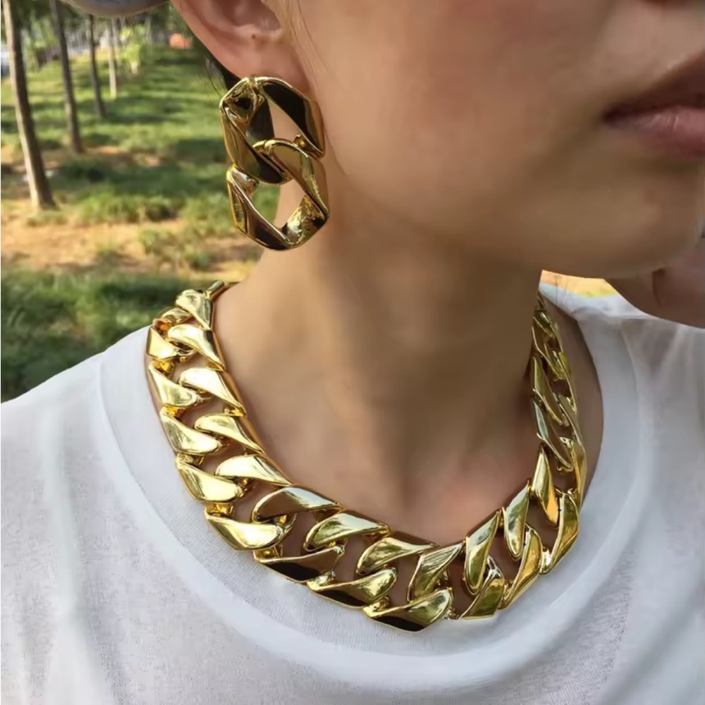 Gold Chain Necklace, Bracelet & Earring Set